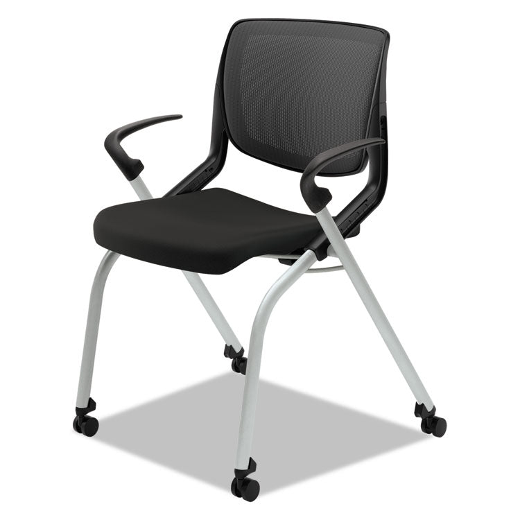 Motivate Nesting/Stacking Flex-Back Chair, Supports Up to 300 lb, 19.25" Seat Height, Onyx Seat, Black Back, Platinum Base