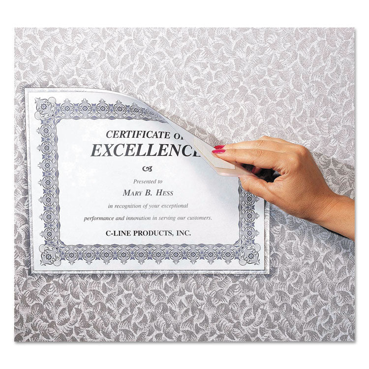 Cubicle Keepers Hook and Loop-Backed Display, 9.2 x 11.41, Velcro Mount, Clear, 25/Pack