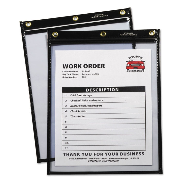 Super Heavyweight Plus Stitched Shop Ticket Holders, Top Load 9 x 12 Insert, Clear Front, Black Border, 15/Box