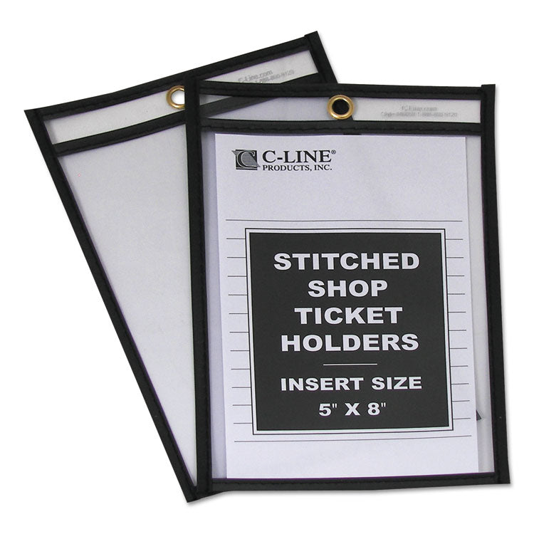 Stitched Shop Ticket Holders, Super Heavy-Duty, Top Load 5 x 8 Insert, Clear Front, Black Border, 25/Box