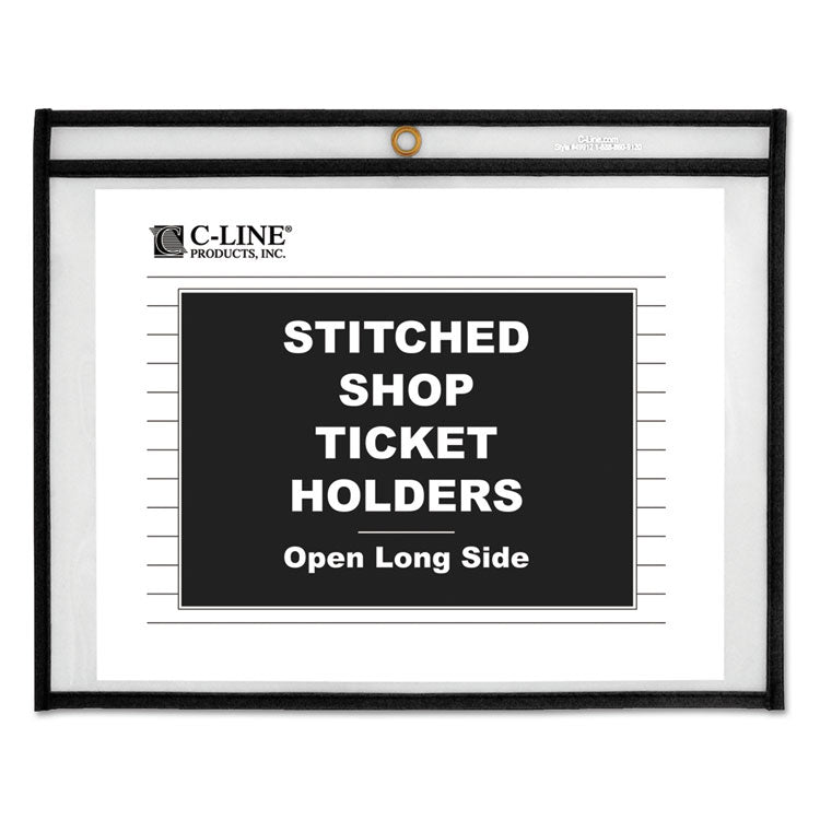 Stitched Shop Ticket Holders, Super Heavy-Duty, Top Load 11 x 8.5 Insert, Clear Front, Black Border, 25/Box