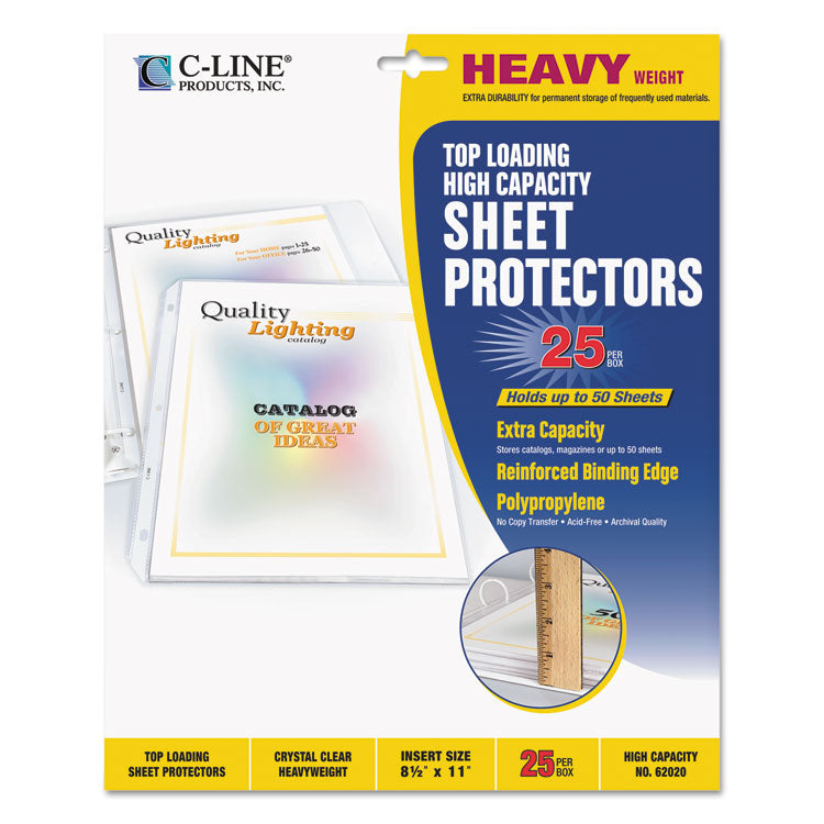 High-Capacity Sheet Protectors, Heavy-Duty, Side: 3-Hole Punched, Top Load 8.5 x 11 Insert, Clear Front, 25/Box