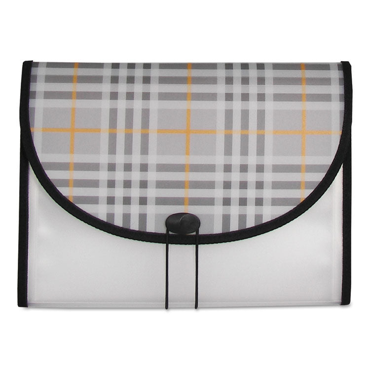 Plaid Design Expanding Files, 1.5" Expansion, 13 Sections, Cord/Hook Closure, 1/6-Cut Tabs, Letter Size, Gray Plaid