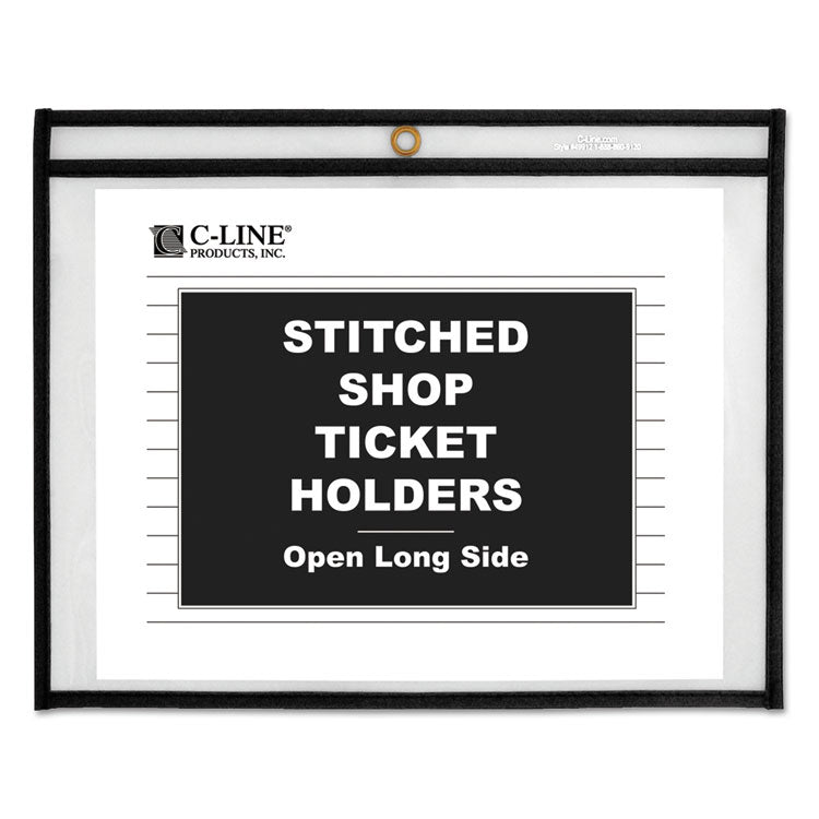 Stitched Shop Ticket Holders, Super Heavy-Duty, Top Load 12 x 9 Insert, Clear Front, Black Border, 25/Box