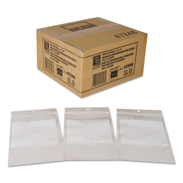 Write-On Poly Bags, 2 Mil, 4" X 6", Clear, 1,000/carton