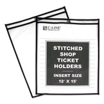Stitched Shop Ticket Holders, Heavy-Duty, Top Load 12 x 15 Insert, Clear Front, Black Border, 25/Box