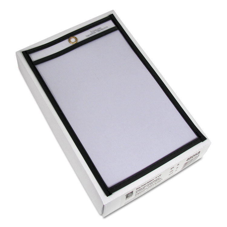 Stitched Shop Ticket Holders, Super Heavy-Duty, Top Load 5 x 8 Insert, Clear Front, Black Border, 25/Box