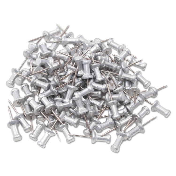 Aluminum Head Push Pins, Aluminum, Silver, 0.5", 100/Box