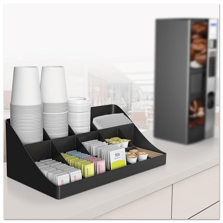 11-Compartment Coffee Condiment Organizer, 18.25 x 6.63 x 9.78, Black