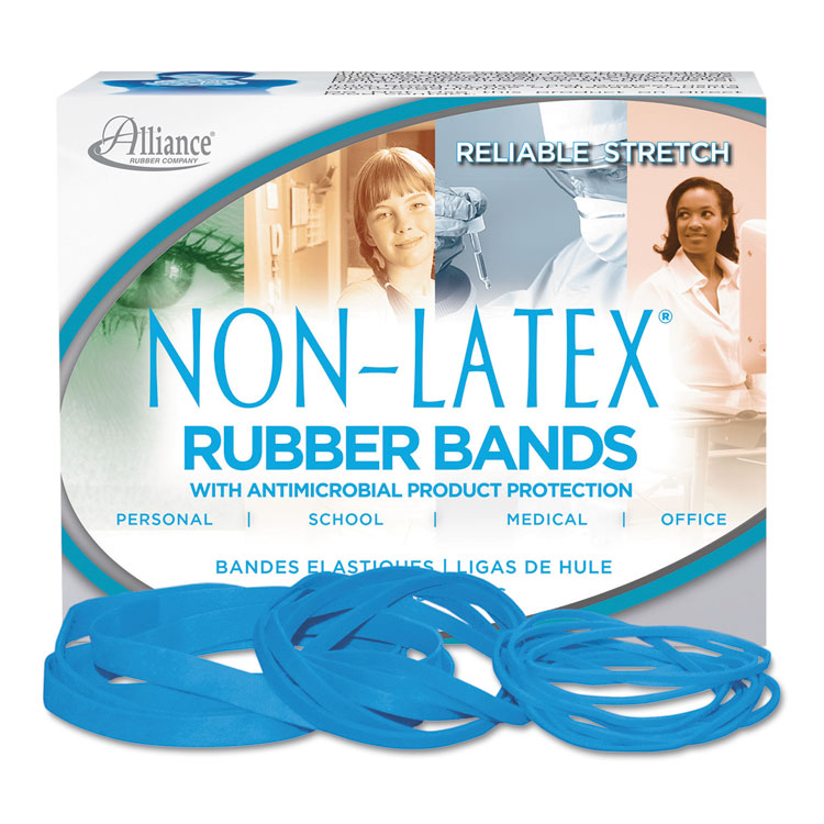 Antimicrobial Non-Latex Rubber Bands, Size 64, 0.04" Gauge, Cyan Blue, 4 Oz Box, 95/box