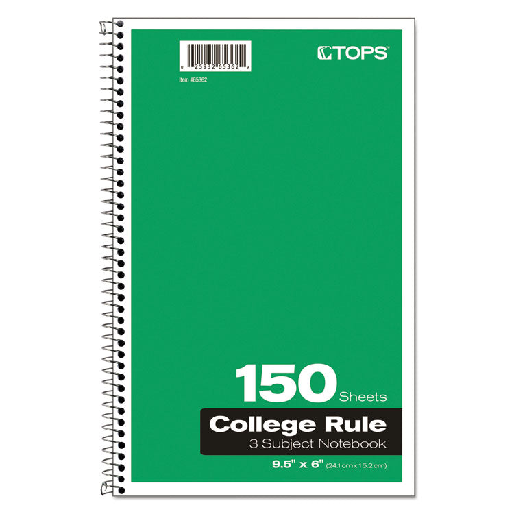Coil-Lock Wirebound Notebook, 3-Subject, Medium/College Rule, Randomly Assorted Cover Color, (150) 9.5 x 6 Sheets