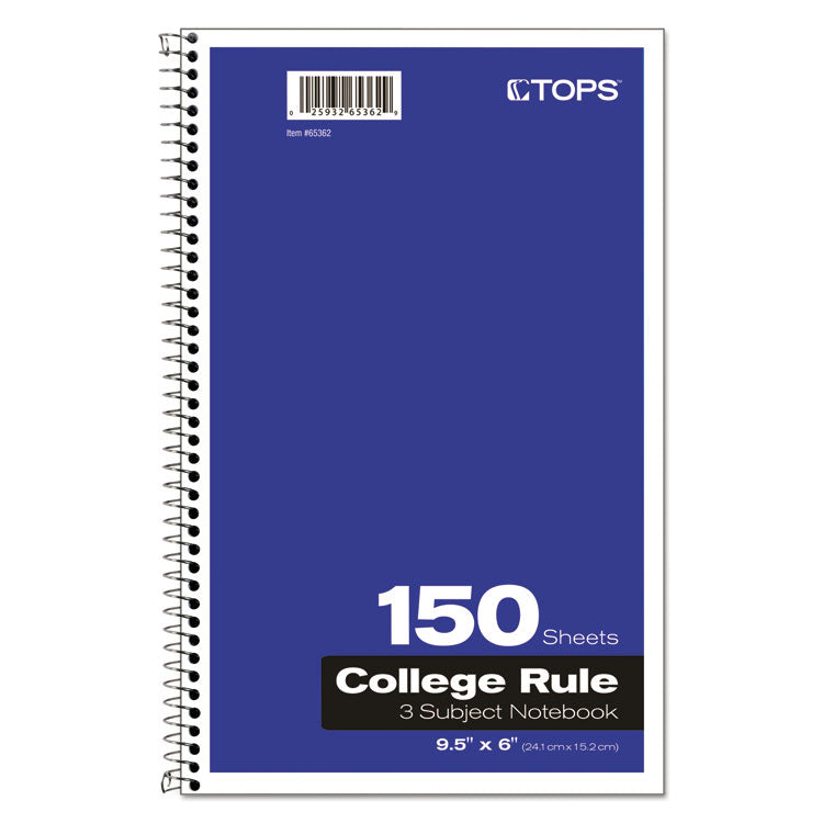 Coil-Lock Wirebound Notebook, 3-Subject, Medium/College Rule, Randomly Assorted Cover Color, (150) 9.5 x 6 Sheets