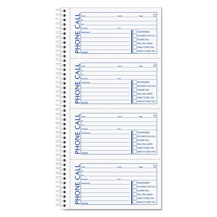 Second Nature Phone Call Book, Two-Part Carbonless, 5 x 2.75, 4 Forms/Sheet, 400 Forms Total