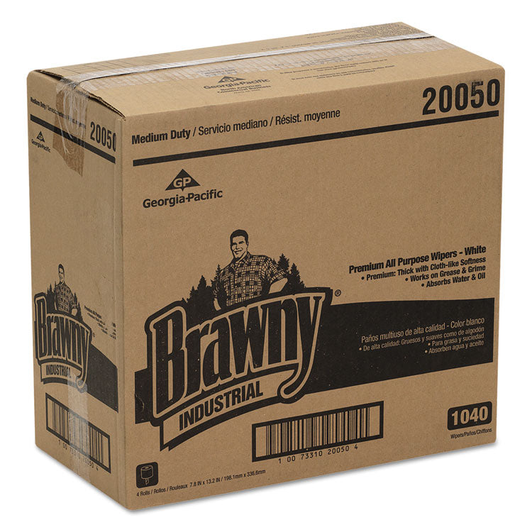 Medium Duty Premium DRC Wipers, 7.78 x 13.25, Unscented, White, 260/Roll, 4 Rolls/Carton