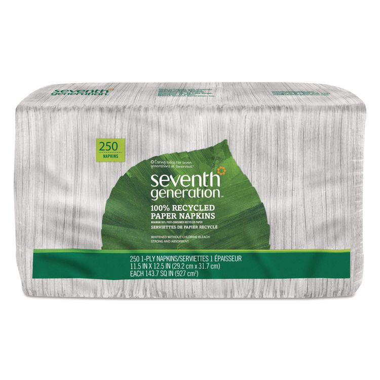 100% Recycled Napkins, 1-Ply, 11 1/2 X 12 1/2, White, 250/pack