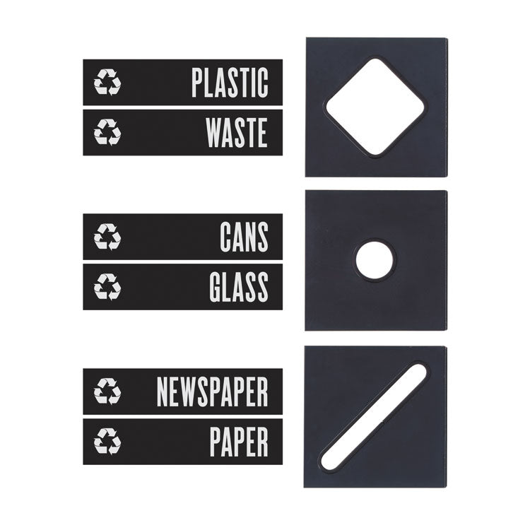 Public Square Recycling Container Lid, Square Opening, 15.25w x 15.25d x 2h, Black