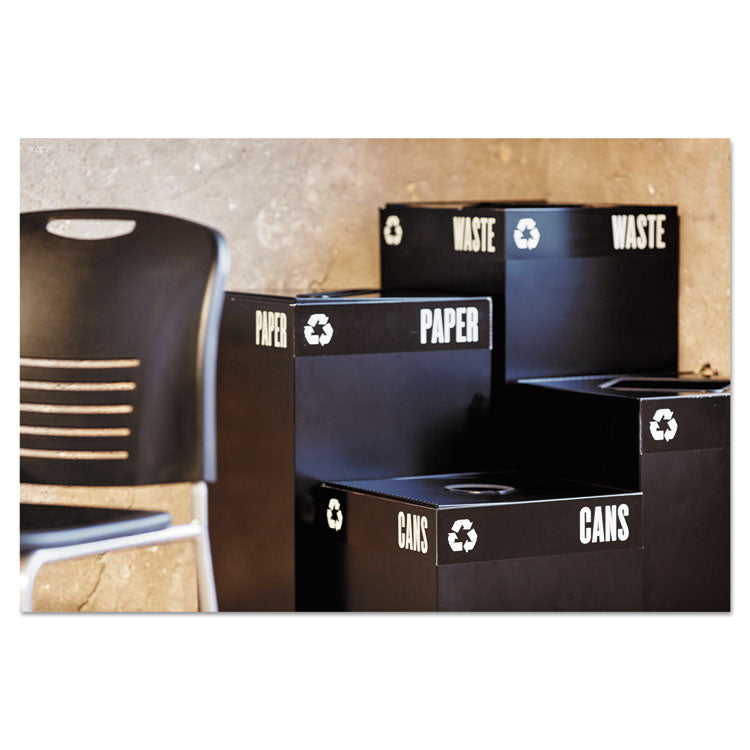 Public Square Recycling Receptacles, Plastic Recycling, 25 gal, Steel, Black