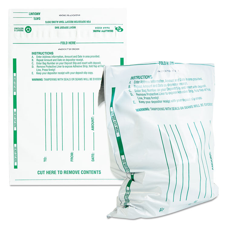 Poly Night Deposit Bags With Tear-Off Receipt, 10 X 13, White, 100/pack