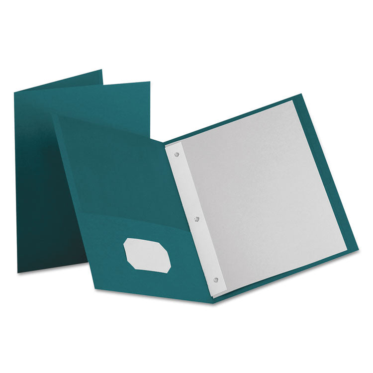 Twin-Pocket Folders With 3 Fasteners, 0.5" Capacity, 11 X 8.5, Teal, 25/box