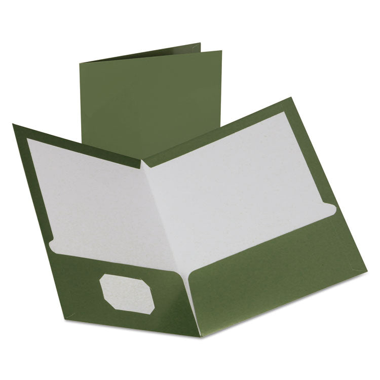 Two-Pocket Laminated Folder, 100-Sheet Capacity, 11 X 8.5, Metallic Green, 25/box