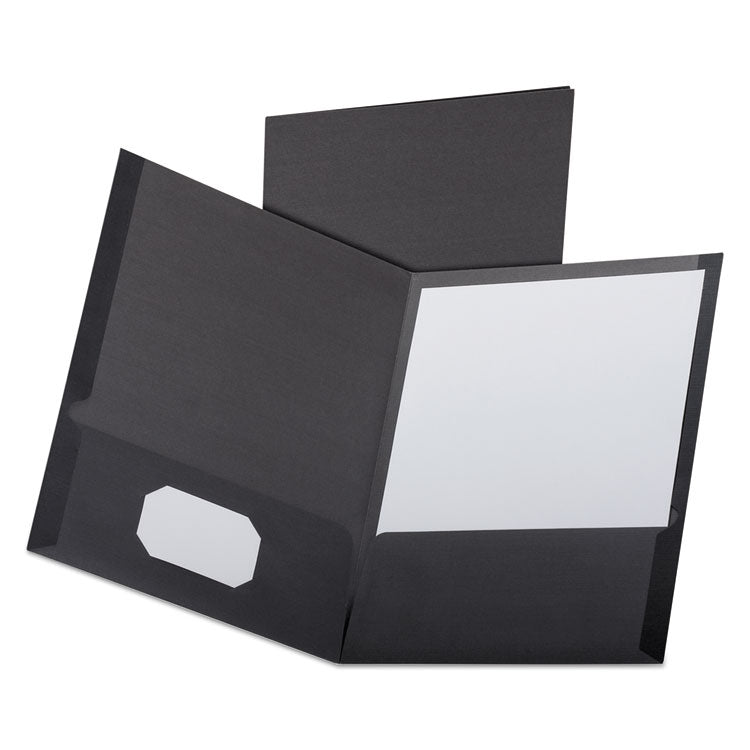 Linen Finish Twin Pocket Folders, 100-Sheet Capacity, 11 X 8.5, Black, 25/box