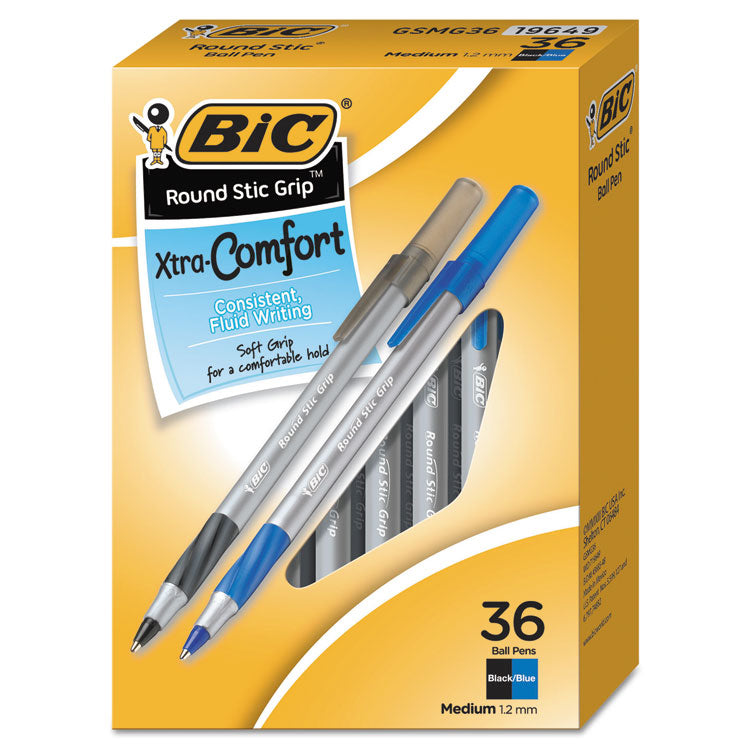 Round Stic Grip Xtra Comfort Ballpoint Pen Value Pack, Easy-Glide, Stick, Medium 1.2mm, Assorted Ink And Barrel Colors, 36/pk