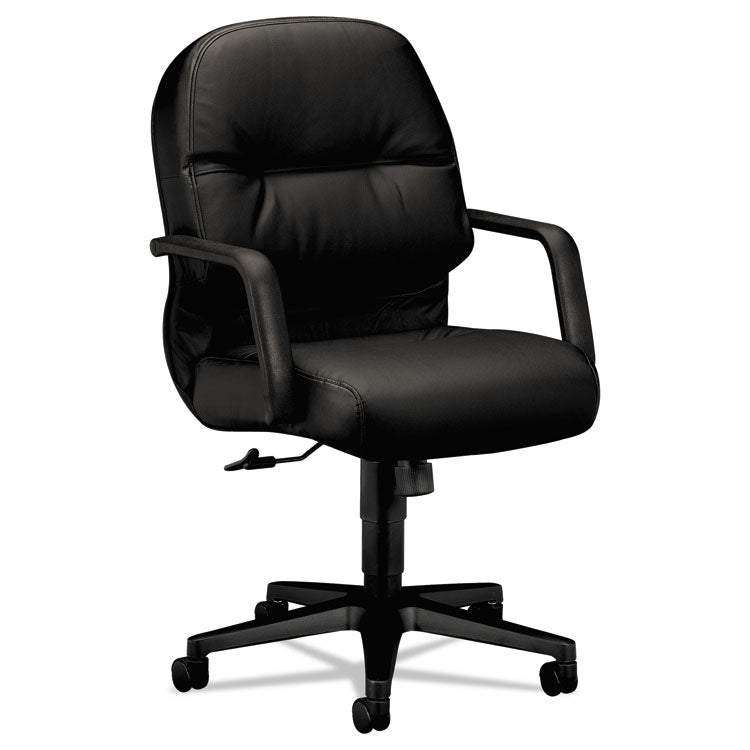 Pillow-Soft 2090 Series Leather Managerial Mid-Back Swivel/tilt Chair, Supports 300 Lb, 16.75" To 21.25" Seat Height, Black