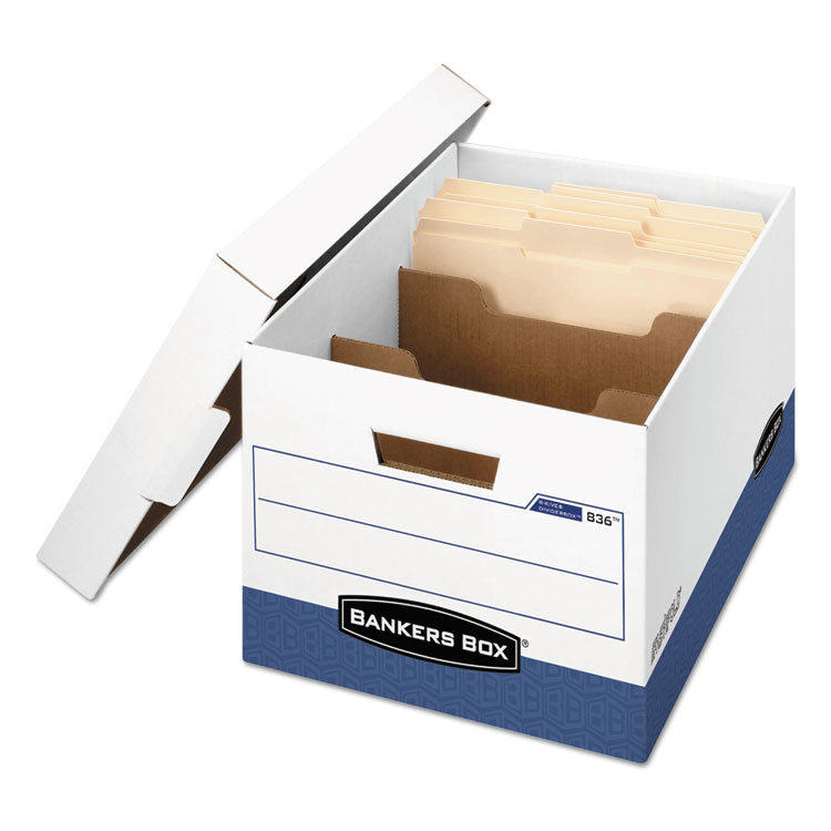 R-Kive Heavy-Duty Storage Boxes With Dividers, Letter/legal Files, 12.75" X 16.5" X 10.38", White/blue, 12/carton