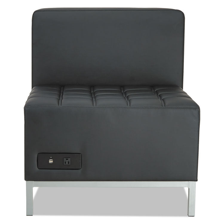 Alera QUB Series Armless L Sectional, Charging Station Center Seat, AC Outlet, (2) USB Ports, 26.38" x 26.38" x 30.5", Black