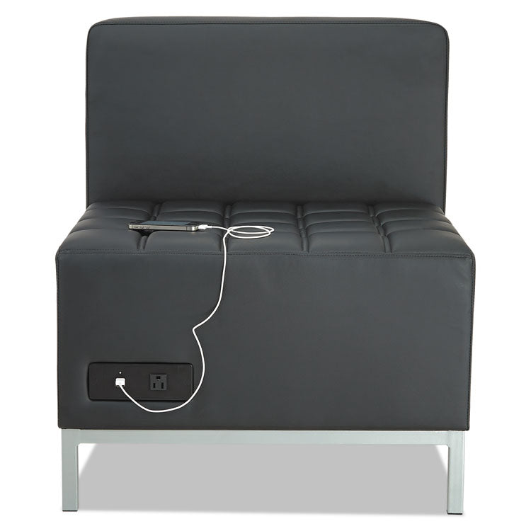 Alera QUB Series Armless L Sectional, Charging Station Center Seat, AC Outlet, (2) USB Ports, 26.38" x 26.38" x 30.5", Black