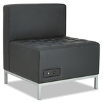 Alera QUB Series Armless L Sectional, Charging Station Center Seat, AC Outlet, (2) USB Ports, 26.38" x 26.38" x 30.5", Black