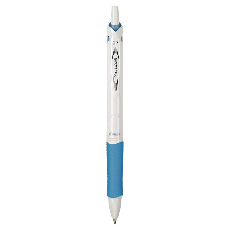 Acroball PureWhite Advanced Ink Hybrid Gel Pen, Retractable, Fine 0.7 mm, Black Ink, White/Blue Barrel