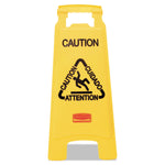 Multilingual "Caution" Floor Sign, 11 x 12 x 25, Bright Yellow