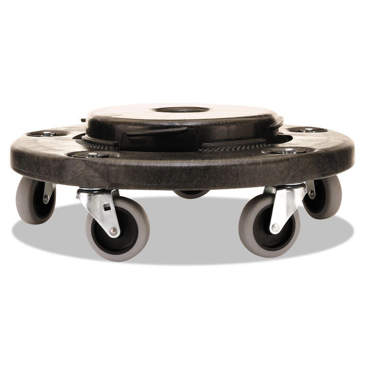 Brute Round Twist On/Off Dolly, 250 lb Capacity, 18" dia x 6.63"h, Fits 20 to 55 Gallon BRUTE Containers, Black
