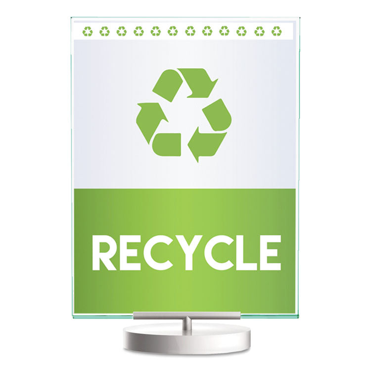 Superior Image Swivel Sign Holder w/Green Edge, 8.5 x 11 Insert, Silver Base