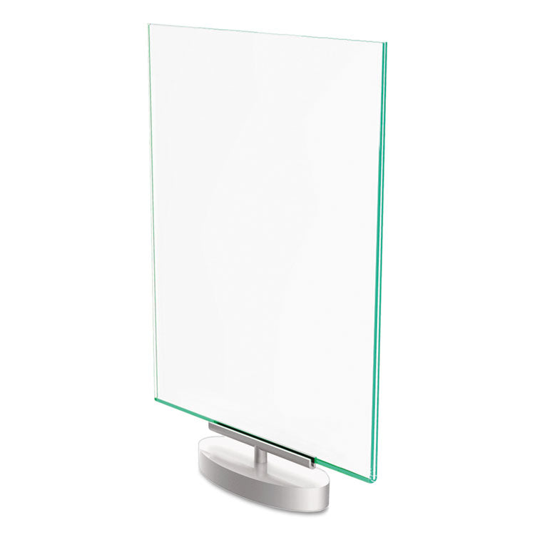 Superior Image Swivel Sign Holder w/Green Edge, 8.5 x 11 Insert, Silver Base
