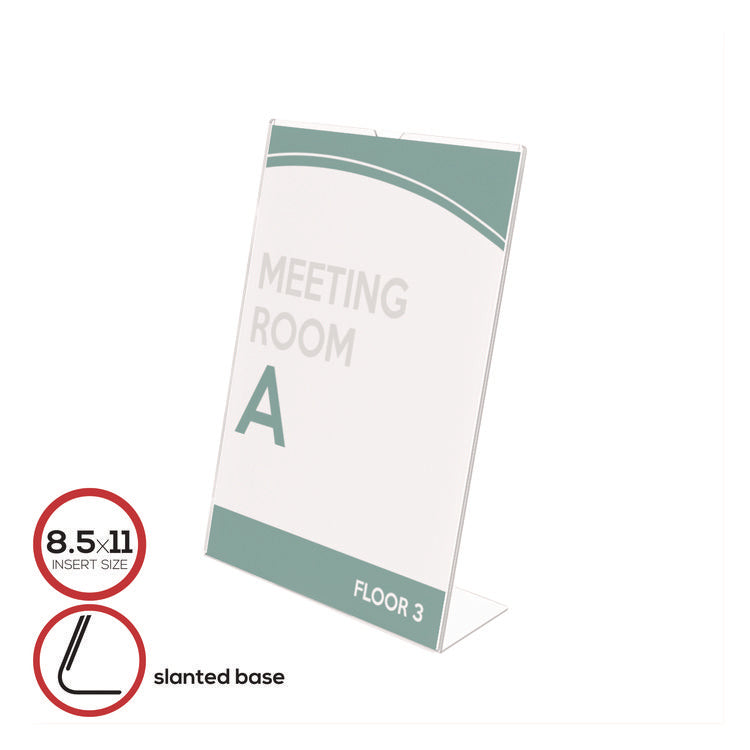 Superior Image Slanted Sign Holder, Top Loading, Portrait, 8.5 x 11 Insert, Clear