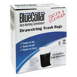 Drawstring Trash Bags, Drawstring, 13 gal, 24" x 28", White, 80 Bags/Box, 6 Boxes/Carton