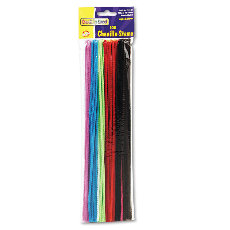 Regular Stems, 12" X 4 Mm, Metal Wire, Polyester, Assorted, 100/pack