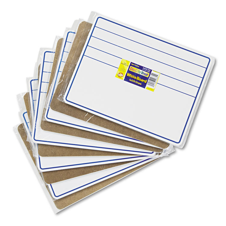 Dry Erase Student Boards, Ruled for Handwriting Practice, 12" x 9", Blue/White Surface, 10/Set