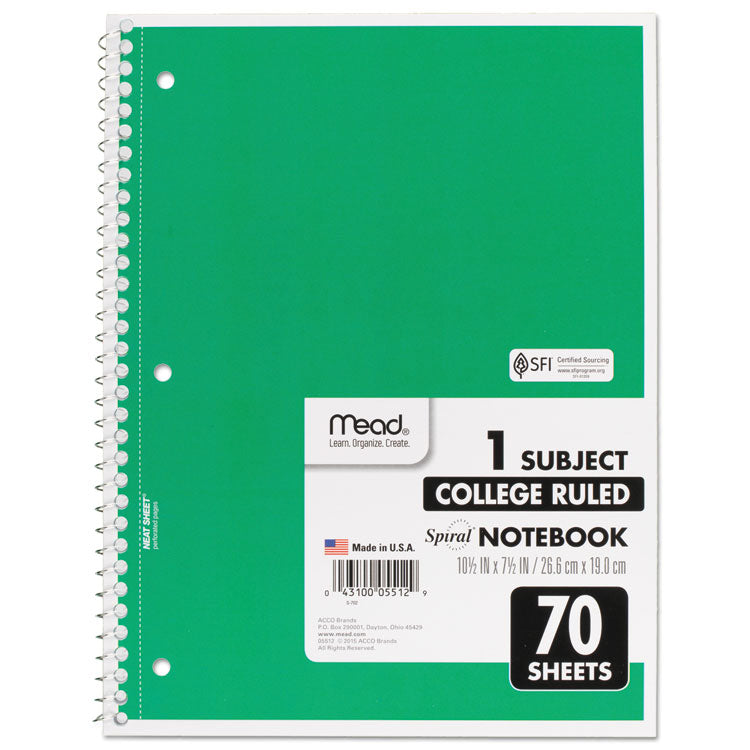 Spiral Notebook, 1-Subject, Medium/College Rule, Randomly Assorted Cover Color, (70) 10.5 x 7.5 Sheets