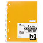 Spiral Notebook, 1-Subject, Medium/College Rule, Randomly Assorted Cover Color, (70) 10.5 x 7.5 Sheets