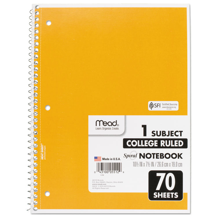 Spiral Notebook, 1-Subject, Medium/College Rule, Randomly Assorted Cover Color, (70) 10.5 x 7.5 Sheets