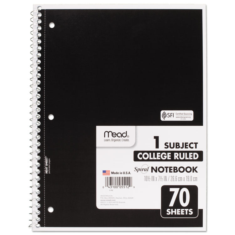Spiral Notebook, 1-Subject, Medium/College Rule, Randomly Assorted Cover Color, (70) 10.5 x 7.5 Sheets