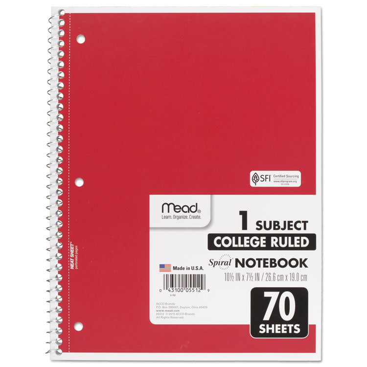 Spiral Notebook, 1-Subject, Medium/College Rule, Randomly Assorted Cover Color, (70) 10.5 x 7.5 Sheets