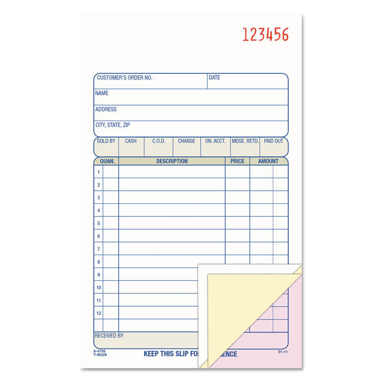 Multipart Sales Order Pad, Three-Part Carbonless, 4.19 x 6.69, 50 Forms Total