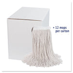 Premium Cut-End Wet Mop Heads, Cotton, 24oz, White, 12/carton