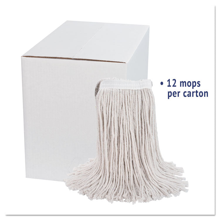 Premium Cut-End Wet Mop Heads, Cotton, 24oz, White, 12/carton