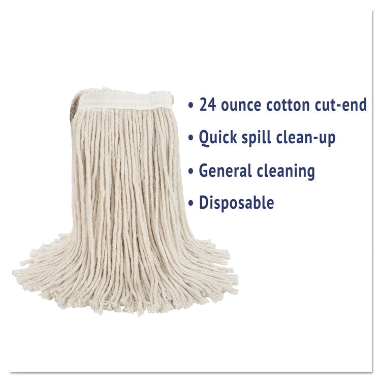 Premium Cut-End Wet Mop Heads, Cotton, 24oz, White, 12/carton
