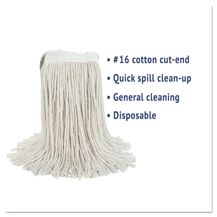 Cut-End Wet Mop Head, Cotton, No. 16 Size, White